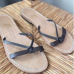 Artigianato La Piccola Positano Brown Leather Flat Sandals Italy Womens 38 US 7